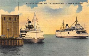 Steamers Straits of Mackinac City Cheboygan St Ignace Michigan postcard
