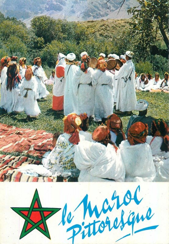 Postcard Morocco ethnic types&scenes Atlas country festival folk national outfit