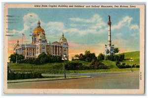 1956 State Capitol & Soldier's and Sailor's Monument Des Moines IA Postcard 