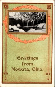 Postcard Greetings from Nowata, Oklahoma Landscape Art Deco Florals