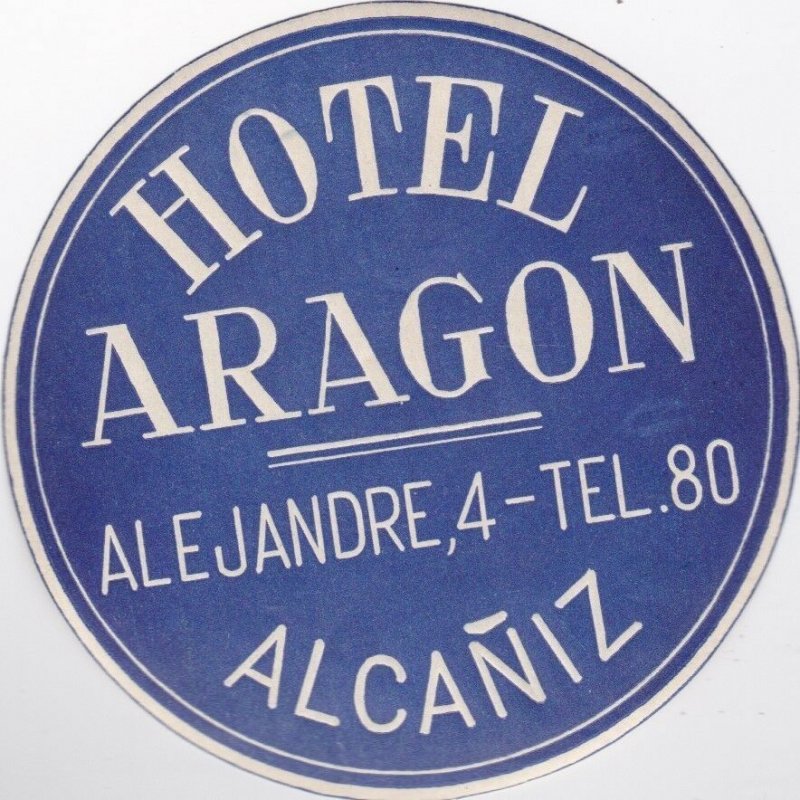 France Alcaniz Hotel Aragon Blue Vintage Luggage Label sk1025