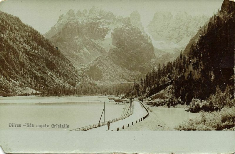 italy, Dolomites, Lago di Landro, The Monte Cristallo (1900s) RPPC Postcard