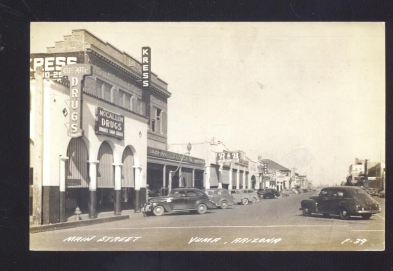 RPPC YUMA ARIZONA DOWNTOWN STREET SCENE 1940's CARS VINTAGE REAL PHOTO POSTCARD