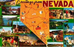 Greetings From Nevada Chrome Postcard Orange Scenic Art 8532G Circa 1950s