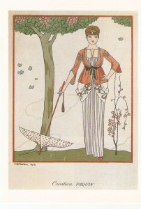 Lady with umbrella. Creation Paquin by G.Barbier French repro advertising Post