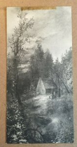 VINTAGE  POSTCARD - 1911 USED - ODD SIZE 2 5/8 X 5 1/2 - CABIN IN THE WOODS