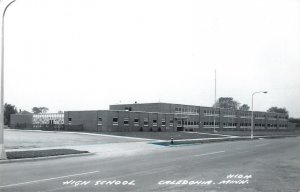 Caledonia Minnesota~Parking Lot of High School 1960s Real Photo Postcard~RPPC