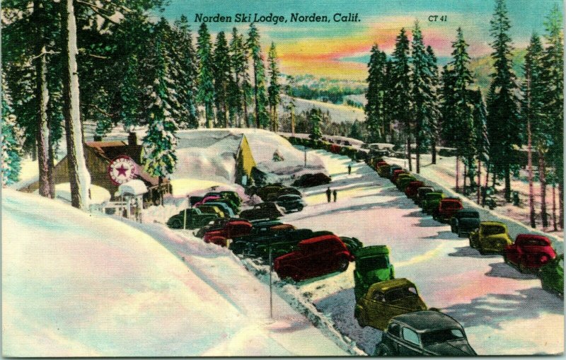 Lake Tahoe Norden Ski Lodge Norden California Vintage Cars Gas Sign  - A19