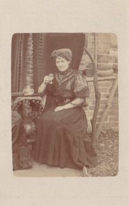 Real Photo Well Dressed Woman Holding Drink