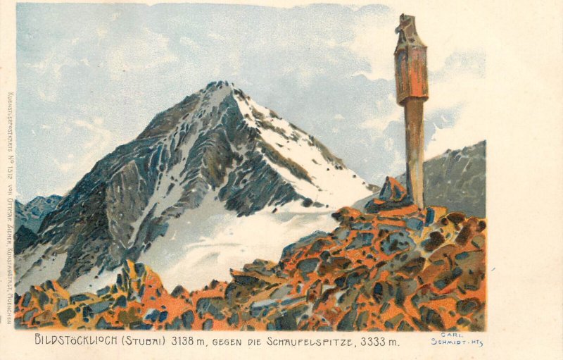 Austria Tyrol BILDSTÖCKLJOCH Stubai Artist's Litho around 1900 CARL SCHMIDT