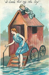 Postcard 1906 Sexy woman beach changing hut humor 23-10159