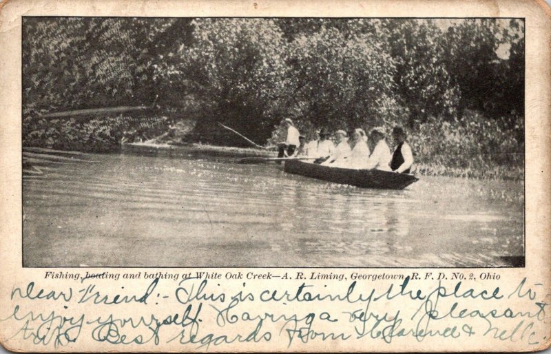 Ohio Georgetown Fishing Boating and Bathing At White Oak Creek 1909