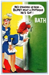 c1910's Maids Peeping Bath At The Door What A Physique He's Got Antique Postcard