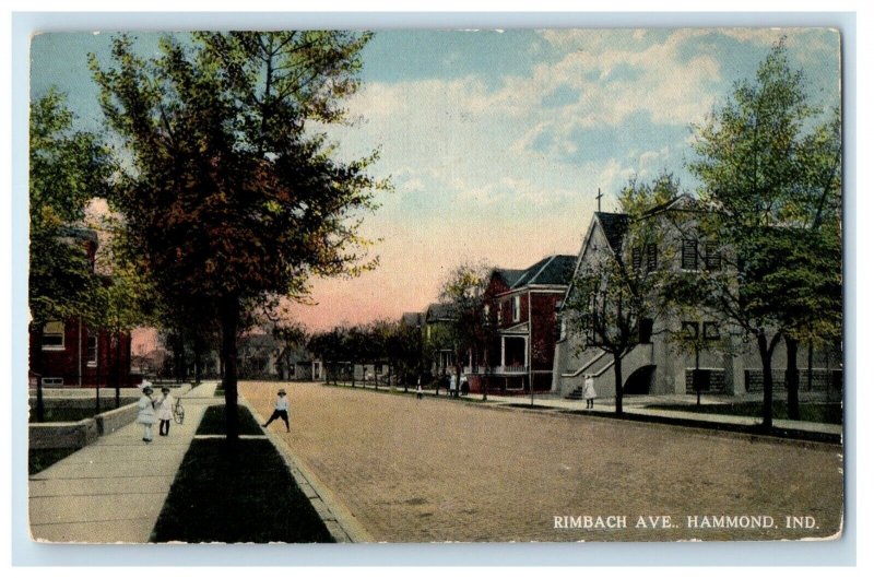 c1930's Childrens Scene At Rimbach Avenue Hammond Indiana IN Antique Postcard