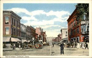 Danbury CT White Street Shops, Billiards, Policeman c1900-20s Vintage Postcard