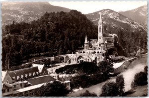 Lourdes La Basilique P.D. France Castle Riverside & Mountain RPPC Photo Postcard