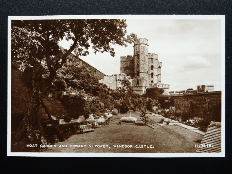 Berkshire WINDSOR CASTLE Moat Garden & Edward Vl Tower c1930s RP Postcard