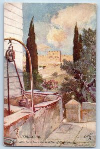 Israel Postcard Golden Gate from Garden of Gethsemane c1910 Oilette Tuck Art