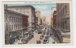 P2339, old postcard busy granby st. cars people signs norfolk VA.