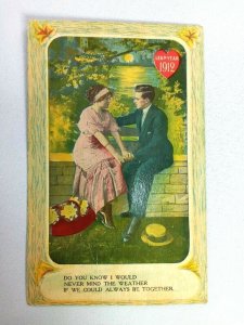 Leap Year Valentines Man & Woman Courting 1912 Vintage Postcard