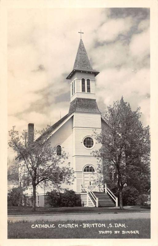 Britton South Dakota Catholic Church Real Photo Antique Postcard K82202