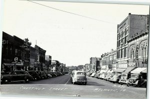 1930-50 Street Chestnut Atlantic Ia Iowa Postcard Rppc Vtg Stores Cars J C Penny