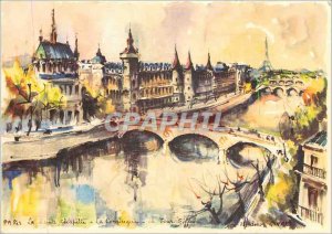 Modern Postcard Paris Sainte Chapelle Conciergerie on the Eiffel Tower