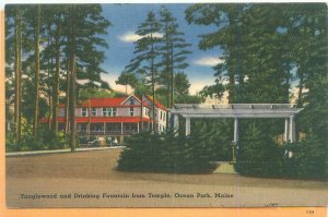 Ocean Park Maine Tanglewood and Fountain from Temple Linen Postcard Postmarked