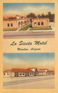 La Siesta Motel Hotel Postcard Winslow Arizona Split View 1947 Springfield  