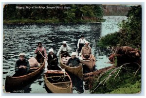 1908 Canoeing Party at the Portage Temagami District Ontario Canada Postcard