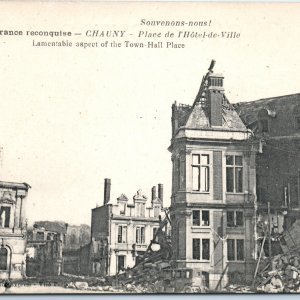 c1920s Chauny, France Town Hall Place WWI Destruction Ruins Damage Building A360