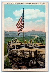 c1940 Proposed Lake Lure Top Chimney Rock Flag Western North Carolina Postcard