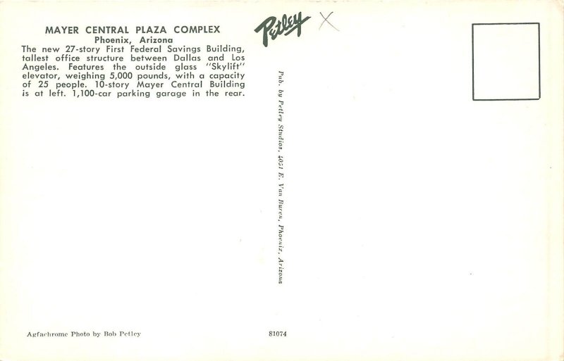 Phoenix Arizona 1960s Postcard Mayer Central Complex Savings Building