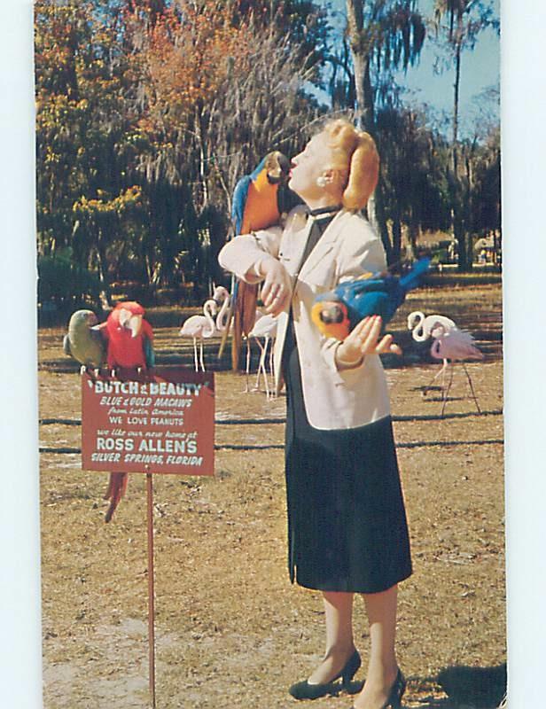 Pre-1980 WOMAN WITH BIRDS AT SILVER SPRINGS near Ocala Florida FL hn4614