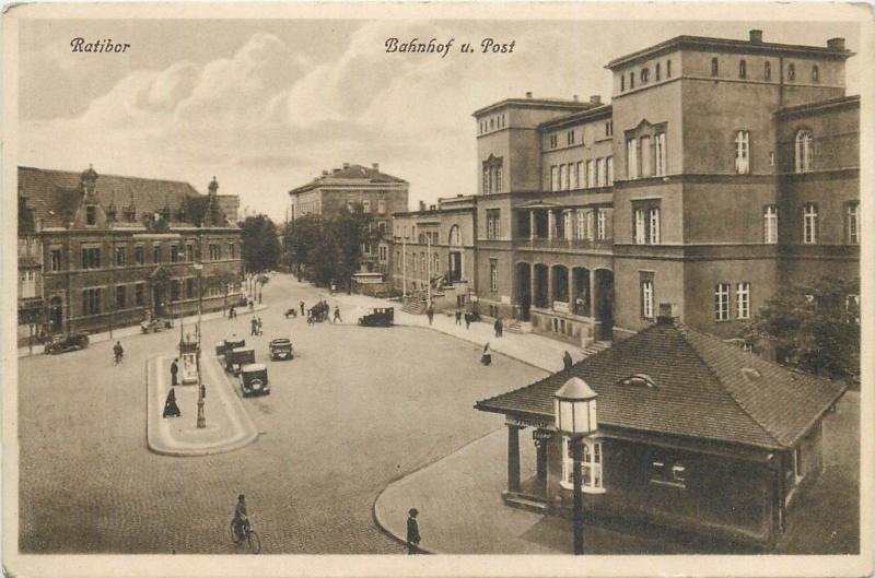 AK POLAND RATIBOR Train Station Post Office Vintage Postcard