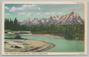 Idaho~Sweep On Snake River~Tetons In Back~Vintage Postcard