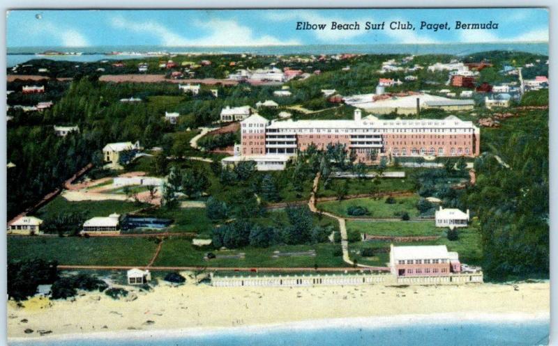 PAGET, BERMUDA   Birdseye  ELBOW BEACH SURF CLUB  1954   Postcard