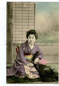 497169 Japan geisha girl in kimono Vintage tinted postcard