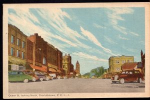 PEI CHARLOTTETOWN Queen Street North Store Fronts Older Cars PECO - White Border