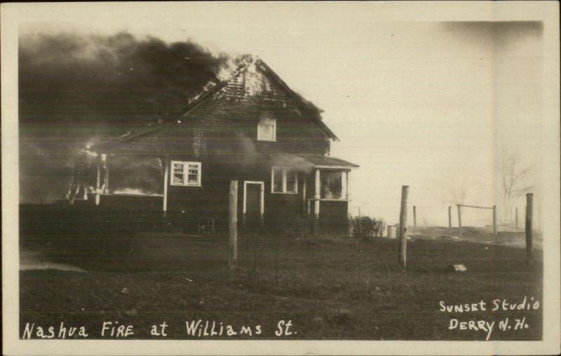 Nashua NH Fire at Williams Street c1920s Real Photo Postcard