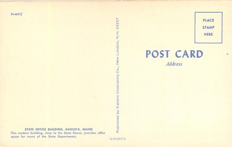 Augusta Maine~State Office Building~1950s Postcard