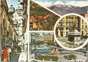 Tram Trolley Buses Views of Granada Spain Postcard With 2 Commermorative Stamps