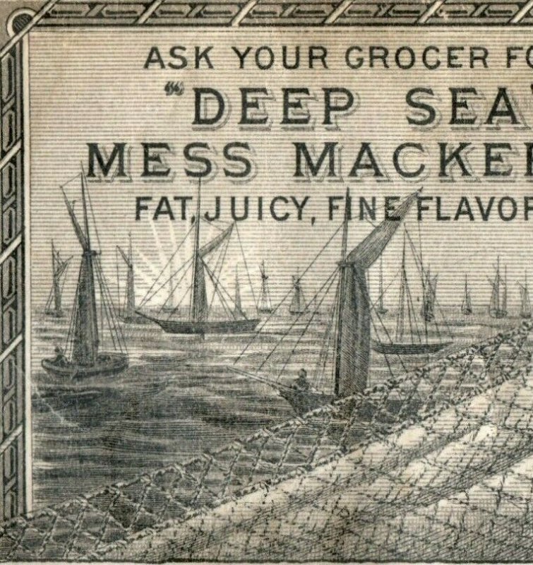 1870's Engraved Deep Sea Mess Mackerel H.K Thurbert Co. Harbor Scene P176