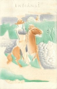 c1910 embossed cowboy Indians Postcard 25-1639