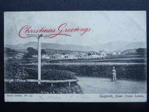 Cumbria GOSFORTH from Cross Lane CHRISTMAS GREETINGS c1904 Postcard by Moss