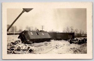 RPPC Train Wreck Man With Caboose Illinois Central Real Photo Postcard B32