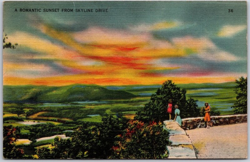 Virginia, Shenandoah National Park, 1946 Romantic Sunset From Skyline, Postcard
