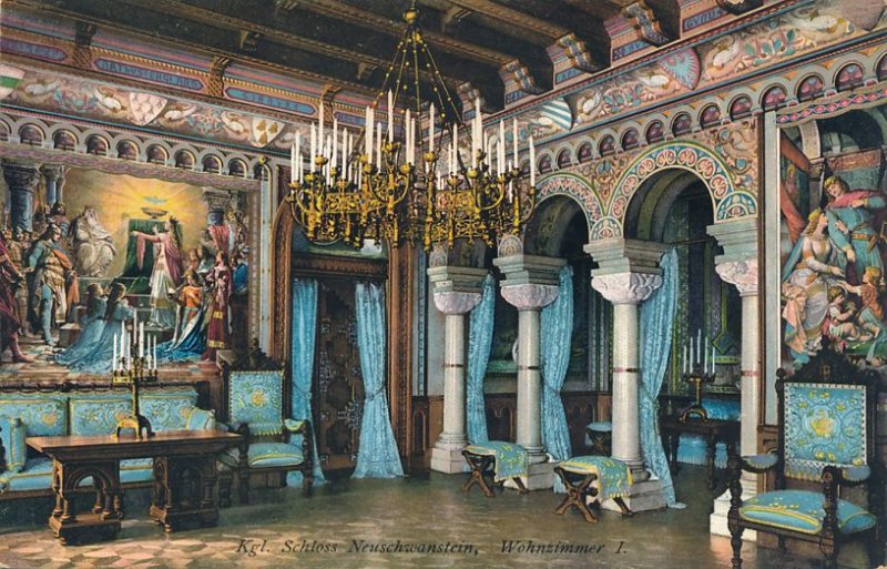 Living Room in Neuschwanstein Castle - Bavaria, Germany - Castle Stamp - DB