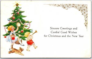 Sincere & Cordial Good Wishes For Christmas, Children & Christmas Tree, Postcard