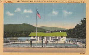 Postcard Swimming Pool Club House + Lake Tomahawk Black Mountain NC